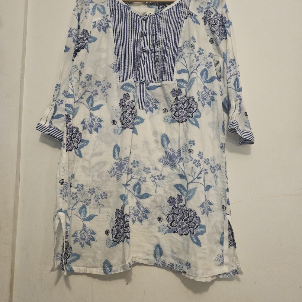 Anthropologie MERMAID Floral Sea Holly‎ Tunic Top Stripes Beach Summer Large